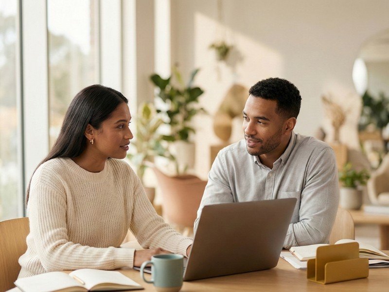 Professional mentoring conversation in modern office environment