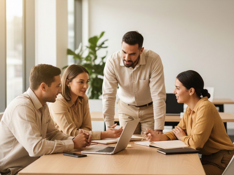 Diverse professional team collaborating in office setting